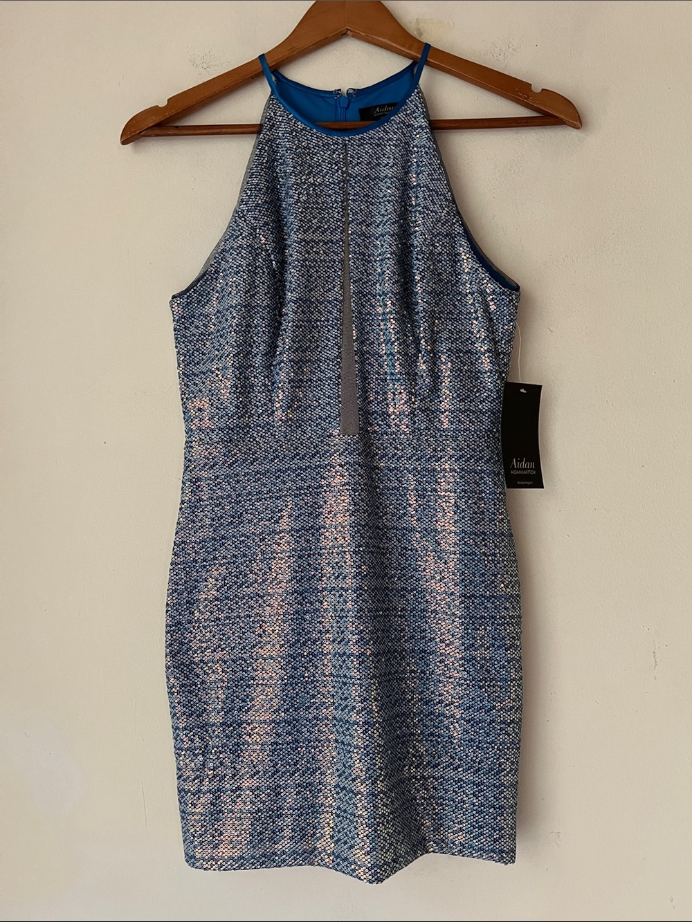 Aidan by Aidan Mattox Marine Halter Mini Dress Sequined Sz 0